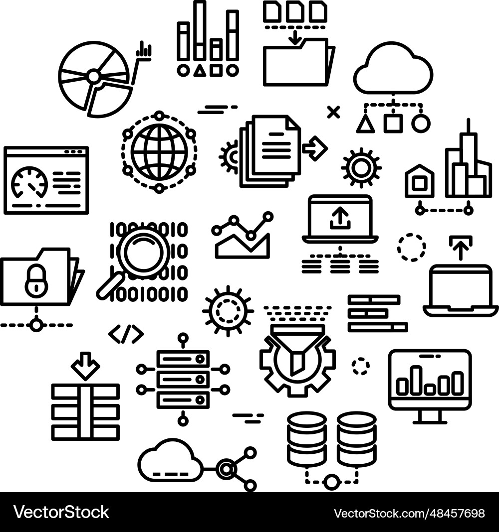 Big data icon set computer server technologies Big data icon set computer server technologies vector image