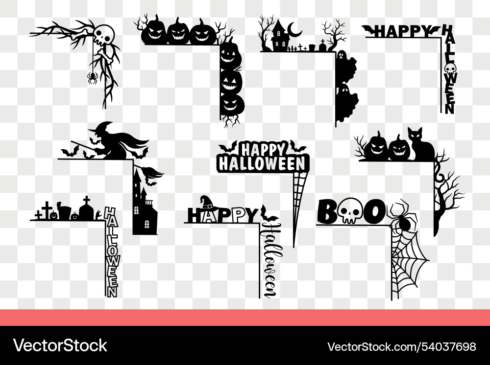 Halloween Dekorationen an Ecken und Rahmen Vektorbild