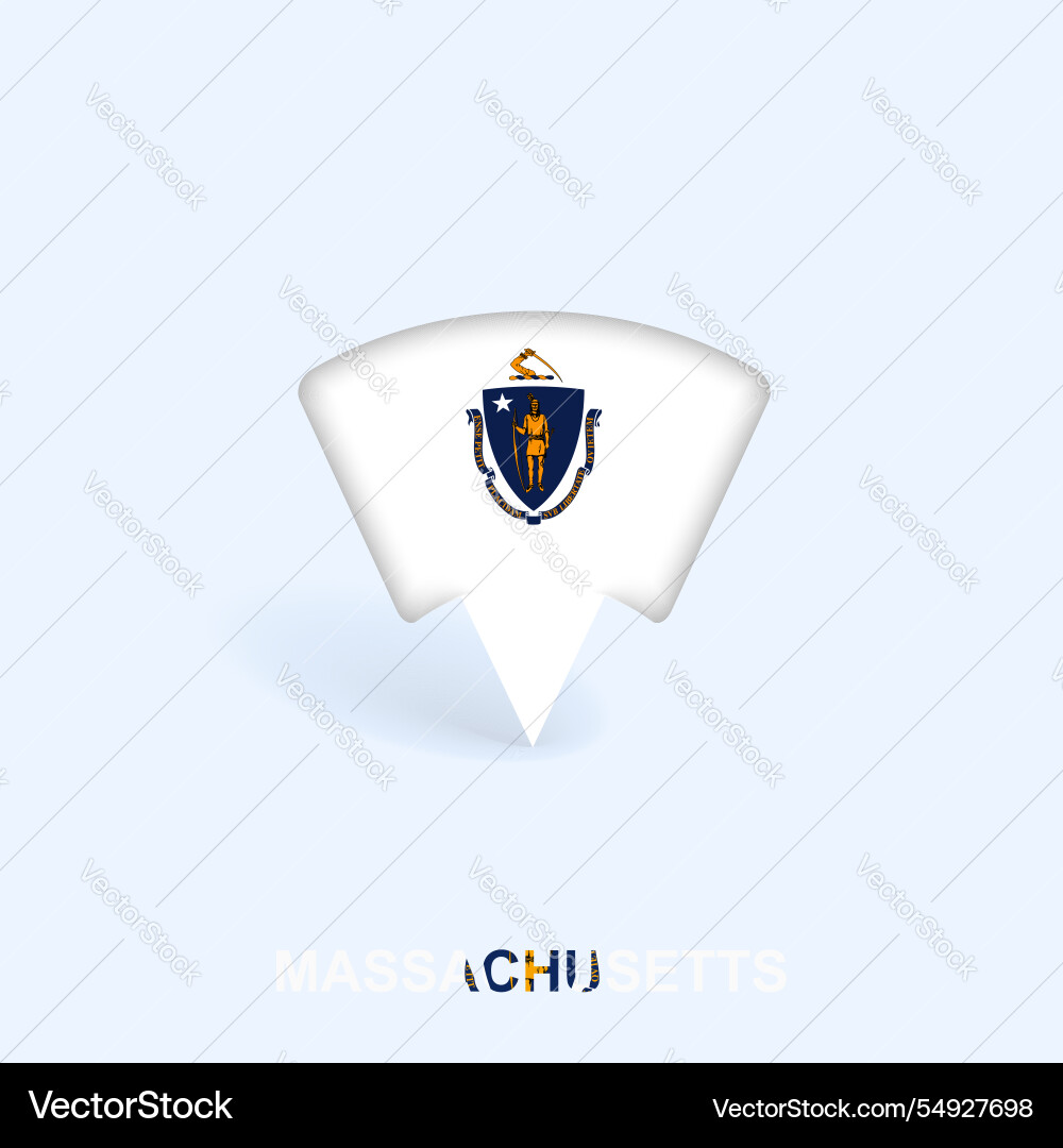 Massachusetts flag map pointer design with shadow Massachusetts flag map pointer design with shadow vector image