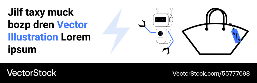 Robot interacting with large handbag and lightning Robot interacting with large handbag and lightning vector image