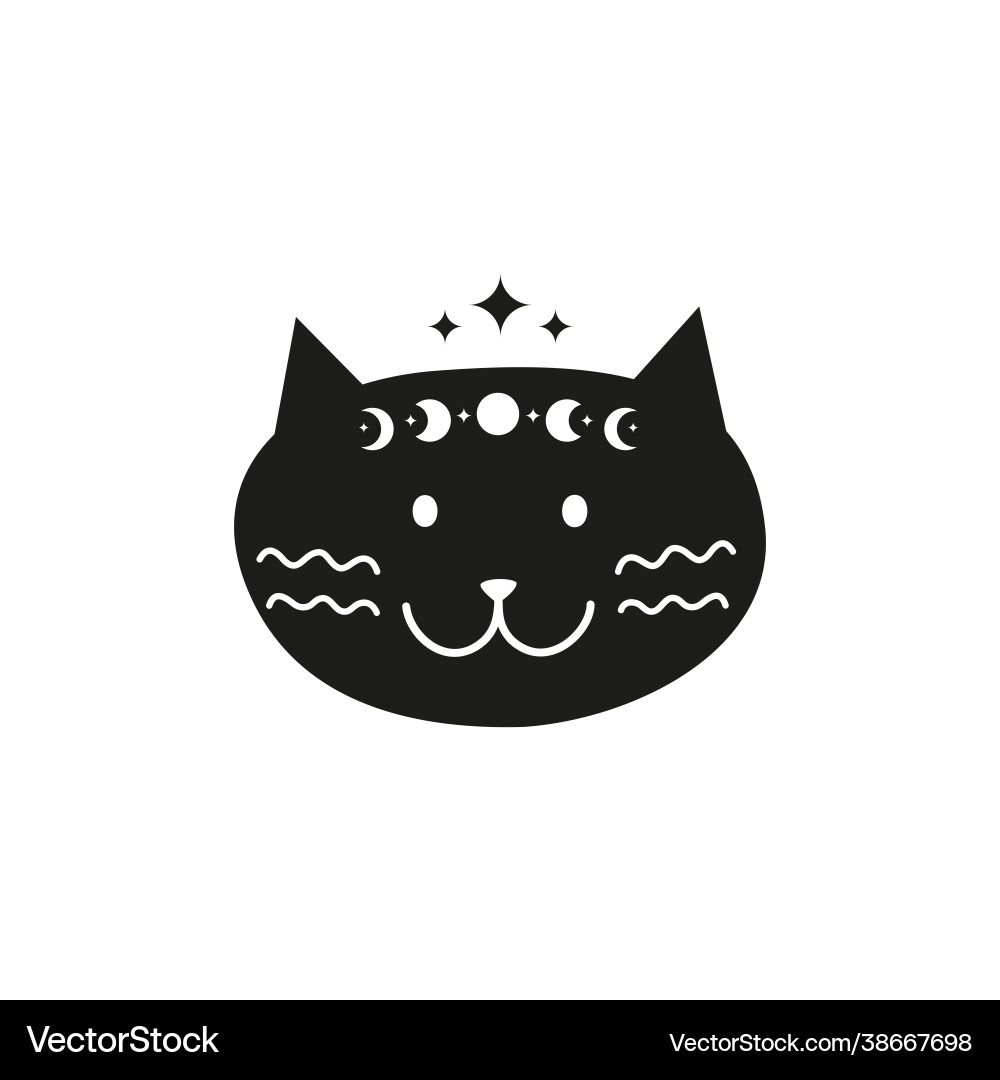 Witchy black cat character with moon phases Witchy black cat character with moon phases vector image