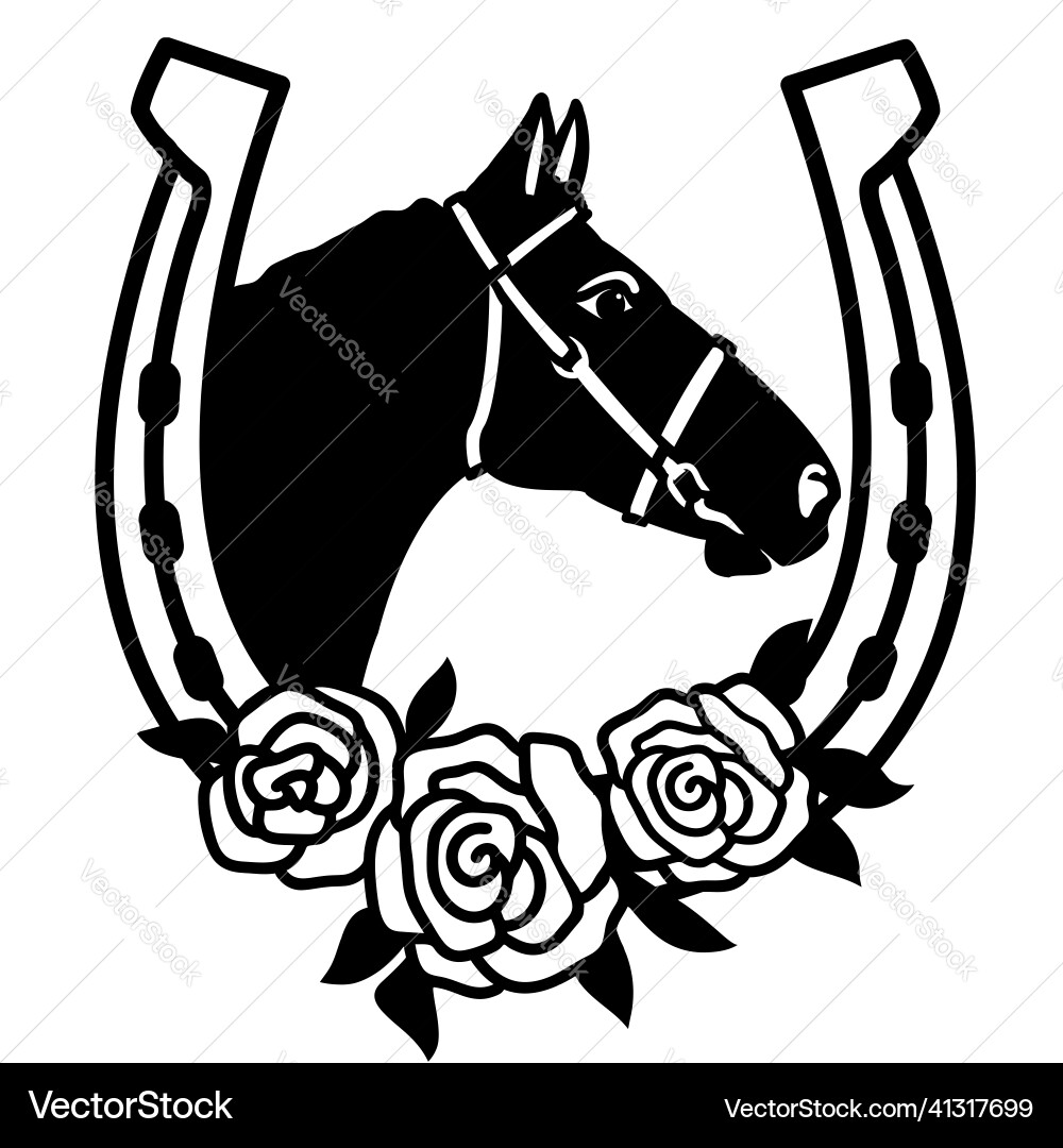 Horse \u0026 Horseshoe Floral Silhouette – Royalty-Free Vector | VectorStock, image size:1000x1080