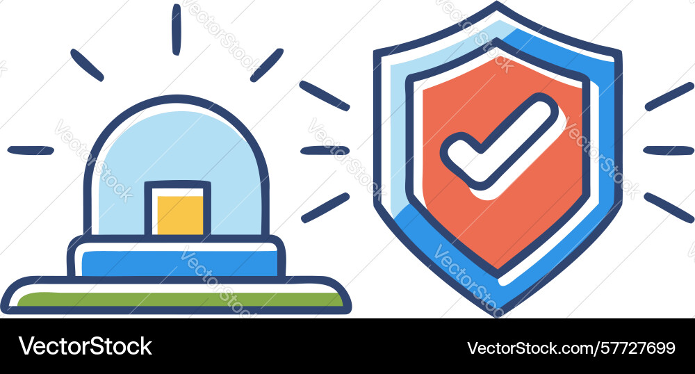 Security shield with blinking siren alarm system Vector Image