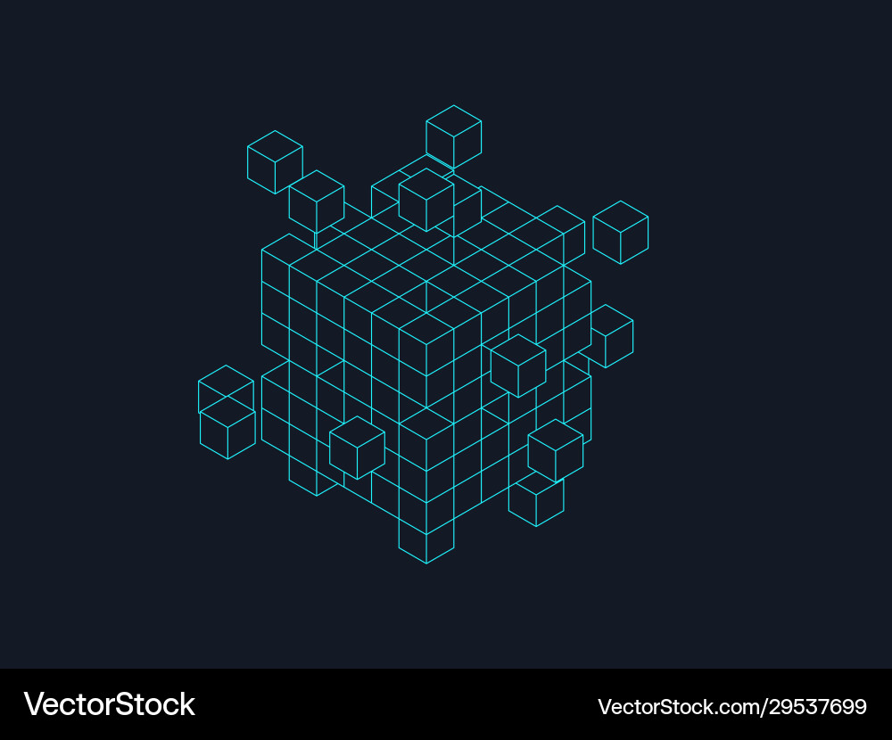 Wireframe Cube Data Network Vector Image