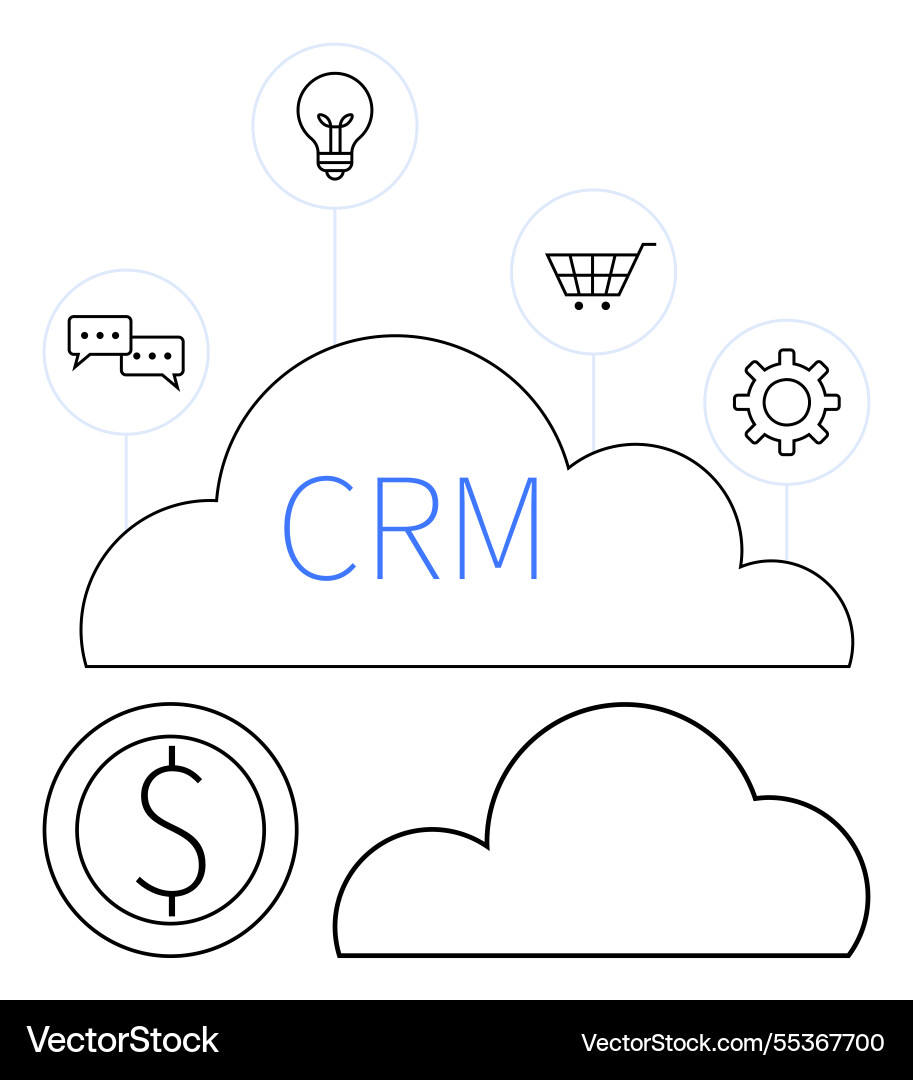 Crm cloud with connected icons for communication Crm cloud with connected icons for communication vector image