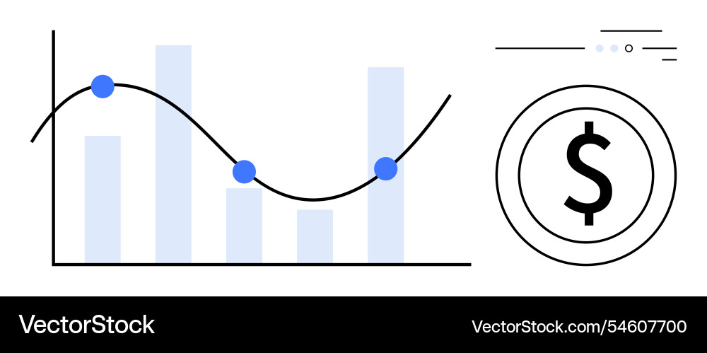 Financial data analysis with bar graph and line Financial data analysis with bar graph and line vector image