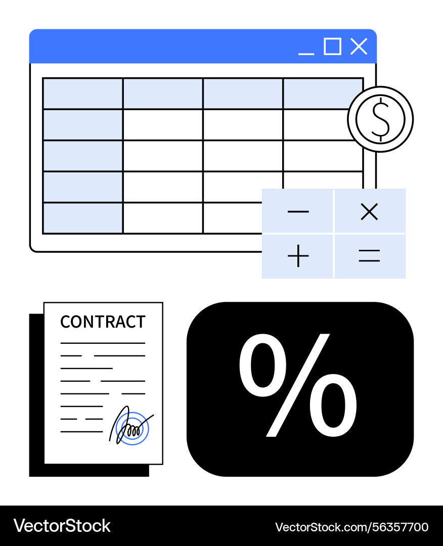 Financial data analysis with table calculator Vector Image