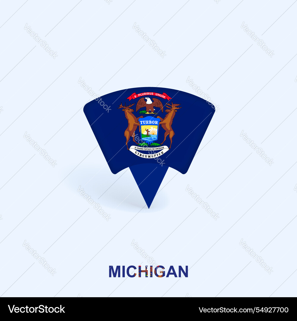 Michigan flag map pointer design with shadow Michigan flag map pointer design with shadow vector image