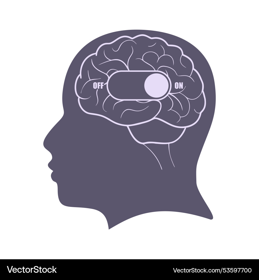 Toggle switch button to turn on brain activity Toggle switch button to turn on brain activity vector image