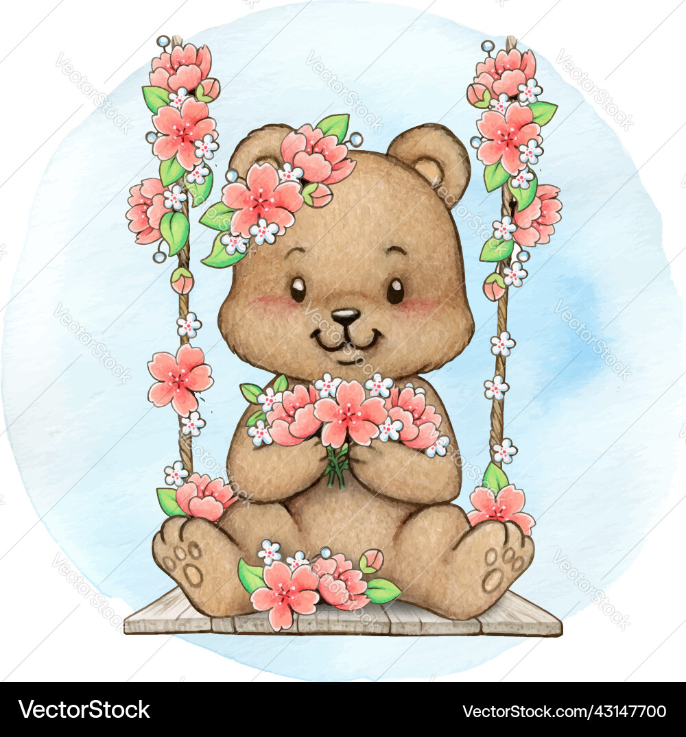 Watercolor woodland animal with cherry blossoms Watercolor woodland animal with cherry blossoms vector image