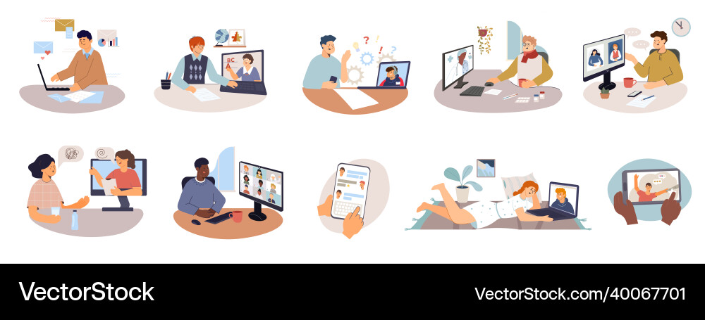 Computer people compositions set Computer people compositions set vector image