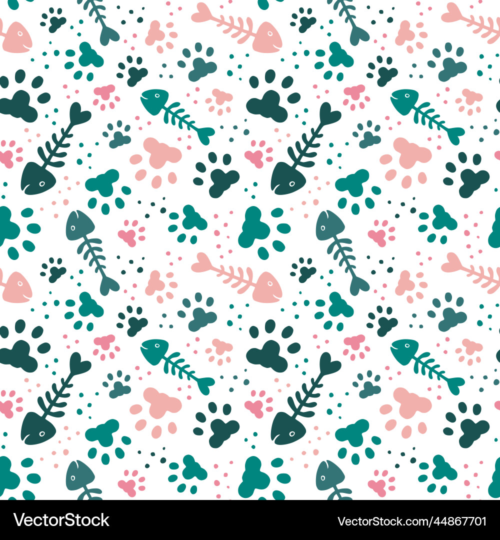 Cute Fish Skeleton Paw Pattern vector image