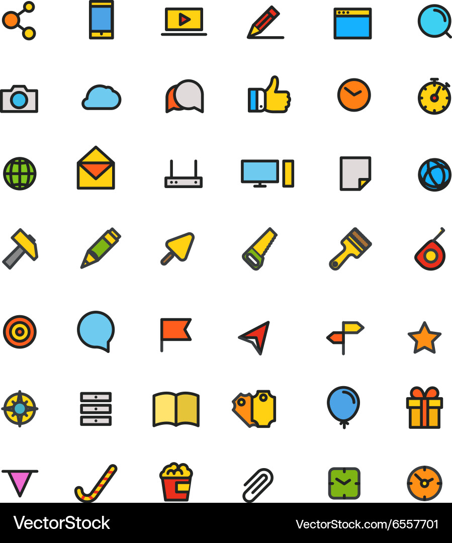 Different line style color icons set vector image