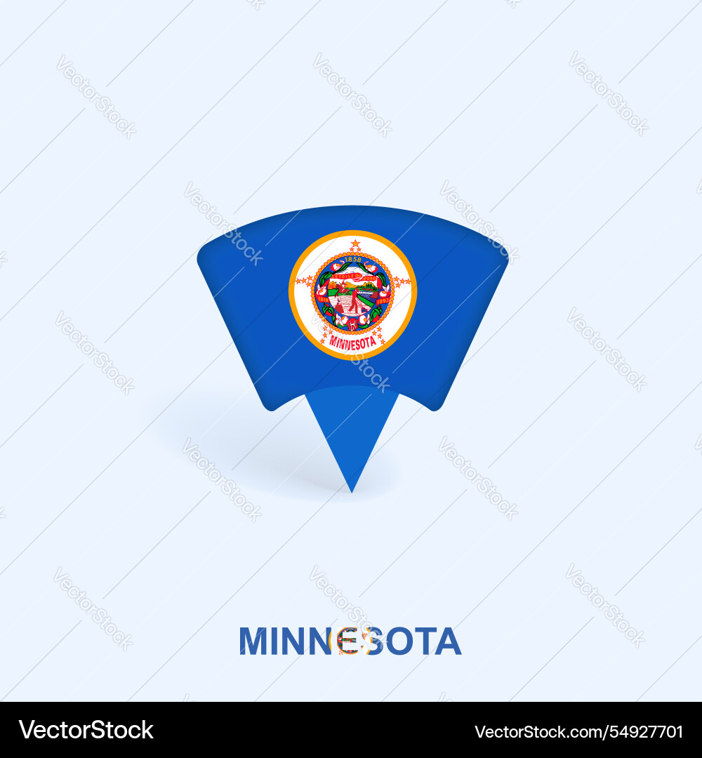 Minnesota flag map pointer design with shadow Minnesota flag map pointer design with shadow vector image