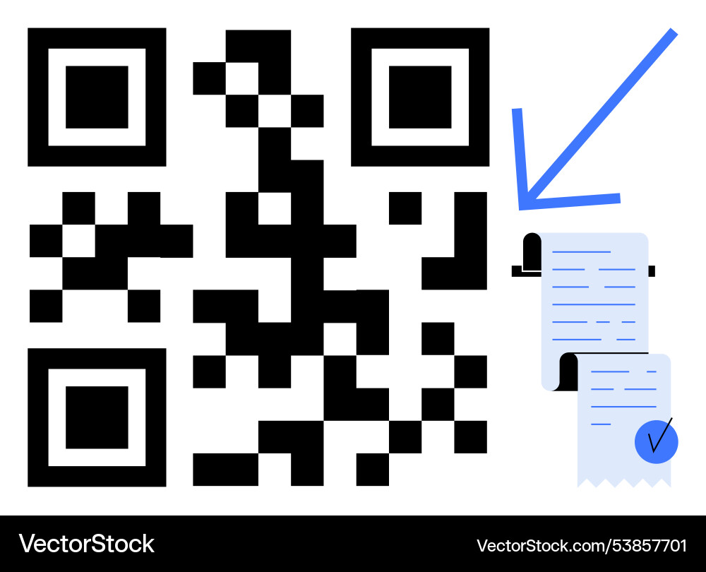 Qr code with paper receipt and checkmark symbol vector image