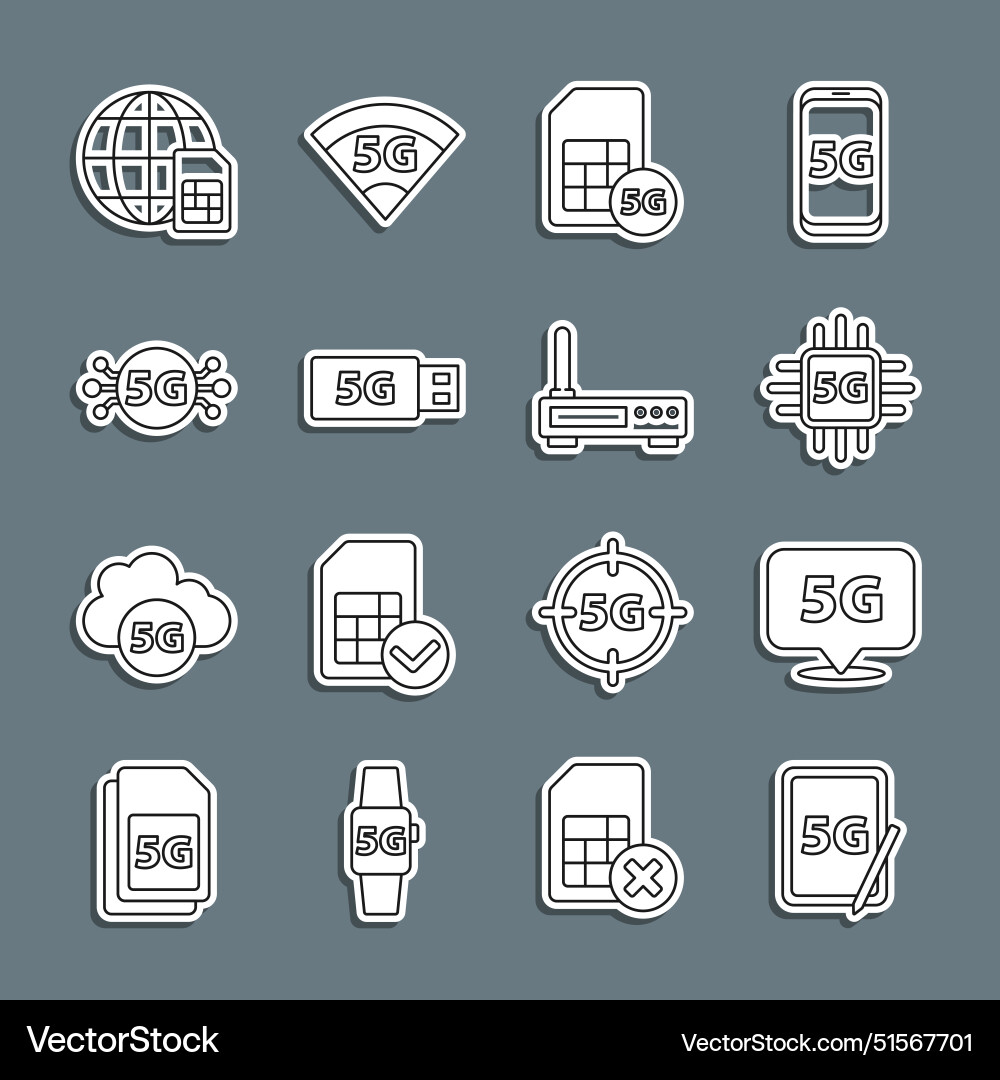 Set line graphic tablet with 5g location network Set line graphic tablet with 5g location network vector image