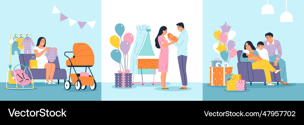 Baby shower flat set vector image