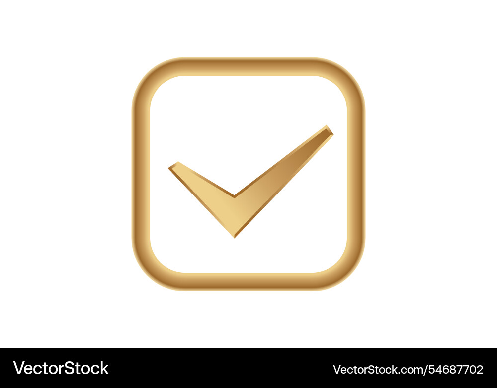 Golden checkbox icon with check mark vector image