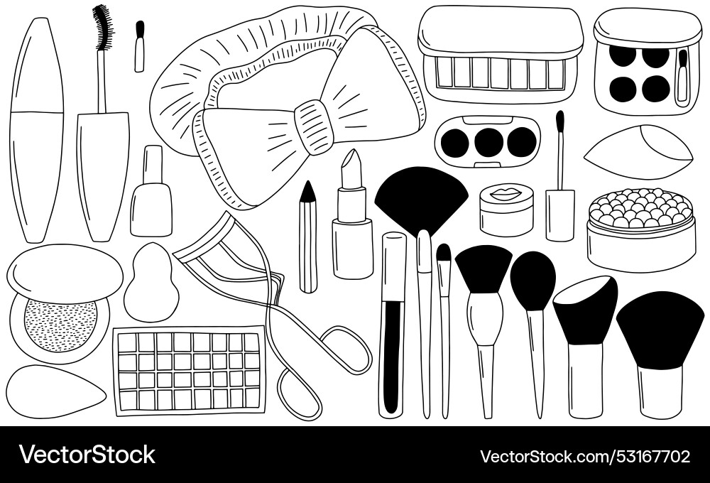 Make up set in doodle style Vector Image