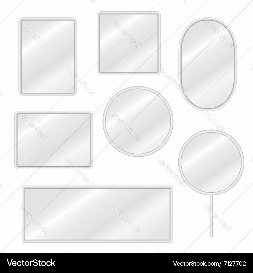Mirrors set in different forms with blurry vector image