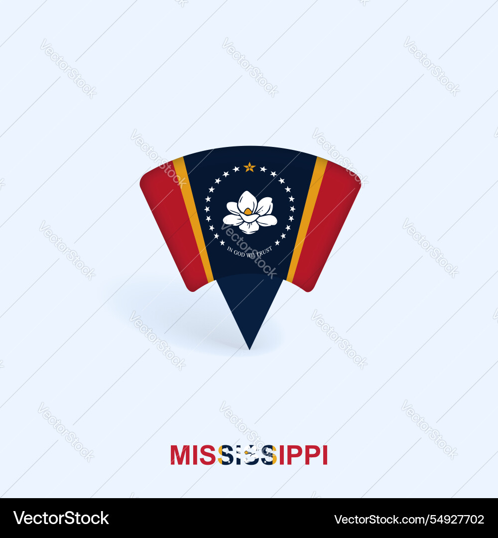 Mississippi flag map pointer design with shadow Mississippi flag map pointer design with shadow Vector Image