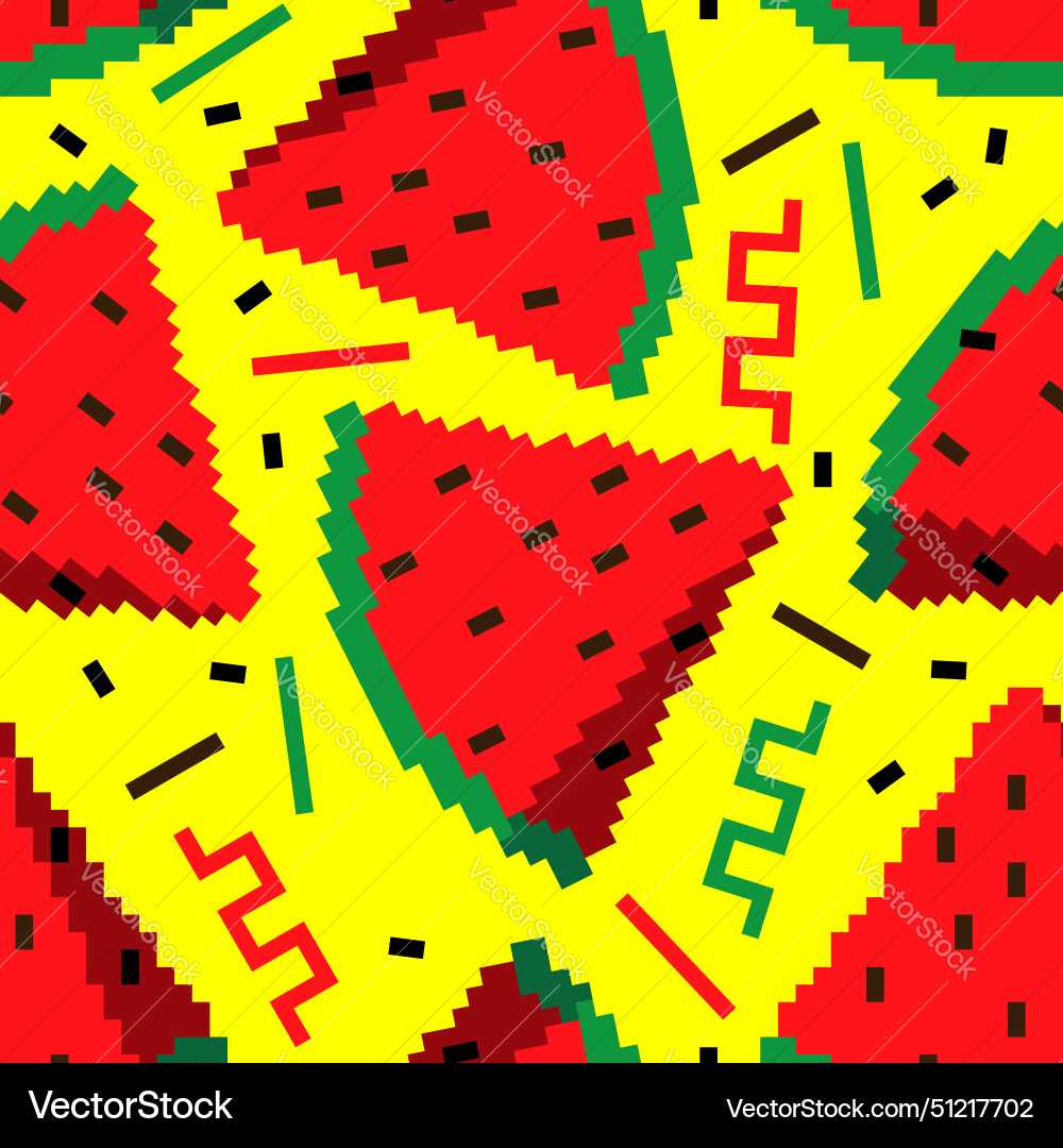 Slice of watermelon pixel art pattern seamless 8 Vector Image