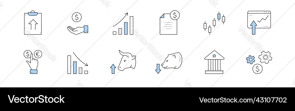 Stock market doodle icons isolated set vector image