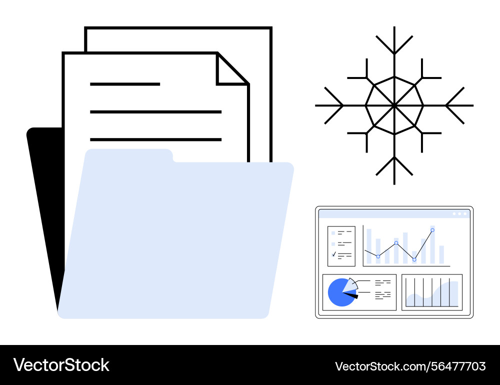 Document folder with papers snowflake symbol Document folder with papers snowflake symbol vector image