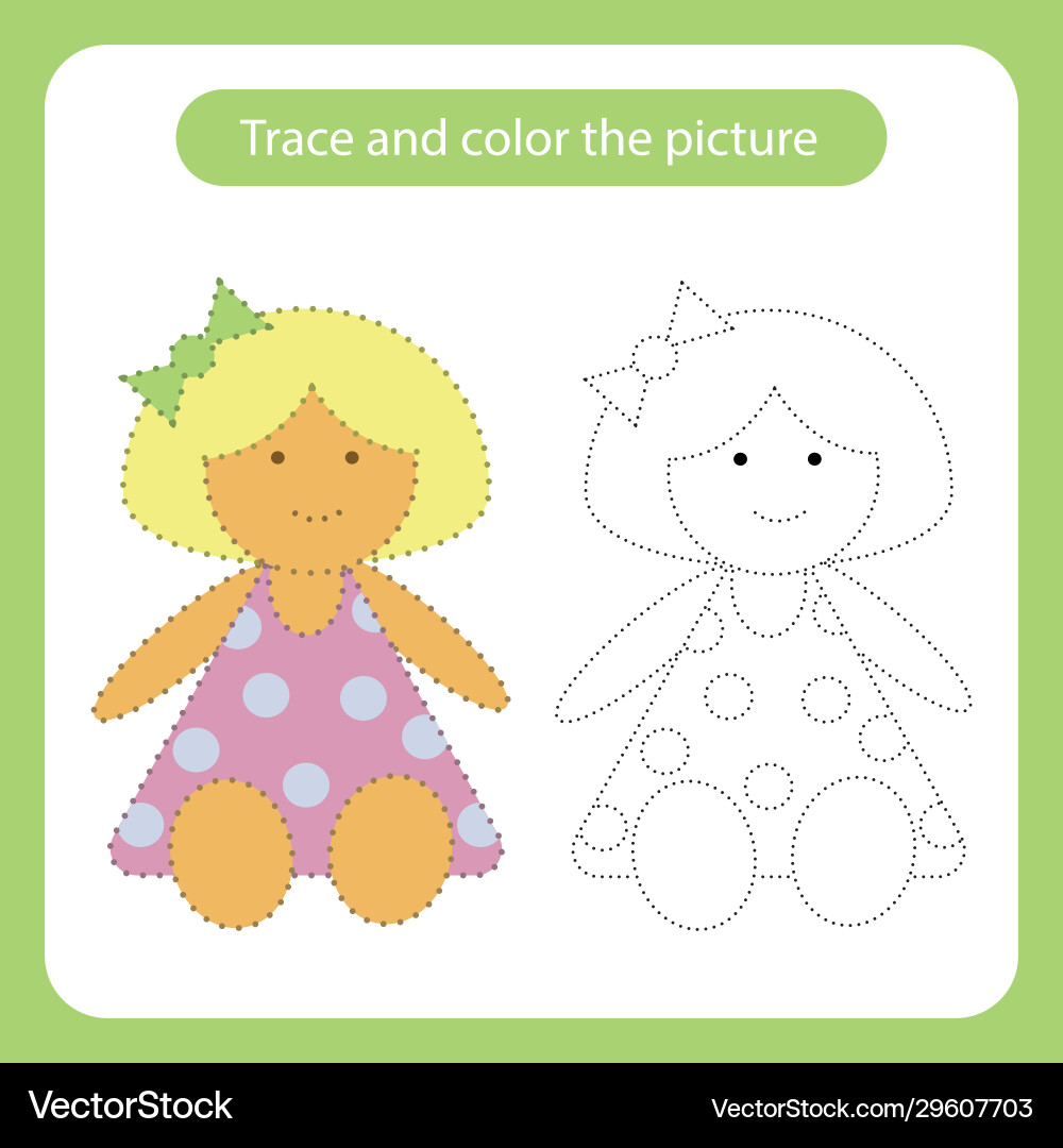 Doll toy with simple shapes trace and color Vector Image