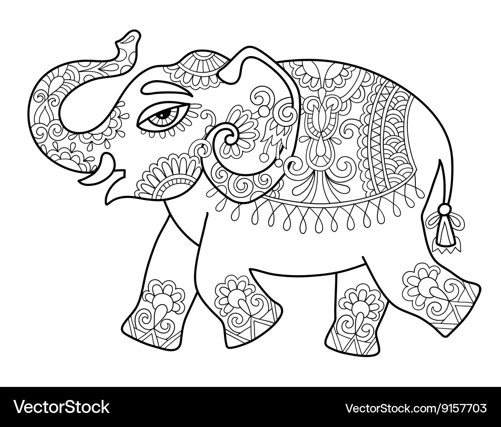 Ethnic indian elephant line original drawing vector image