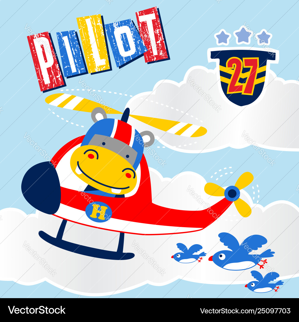 Hippo cartoon on helicopter Hippo cartoon on helicopter vector image