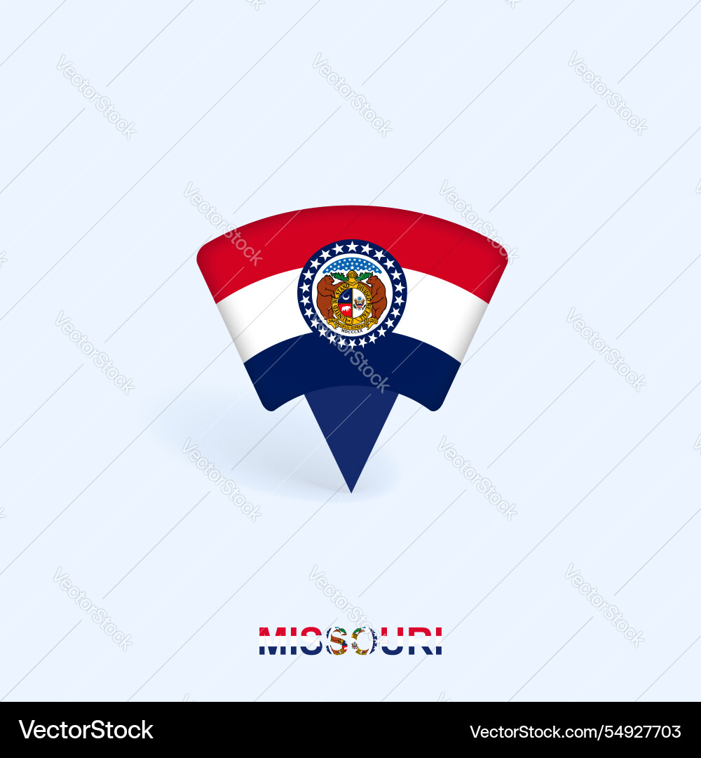 Missouri flag map pointer design with shadow Missouri flag map pointer design with shadow Vector Image