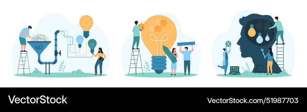Process of idea creation and development support Process of idea creation and development support vector image