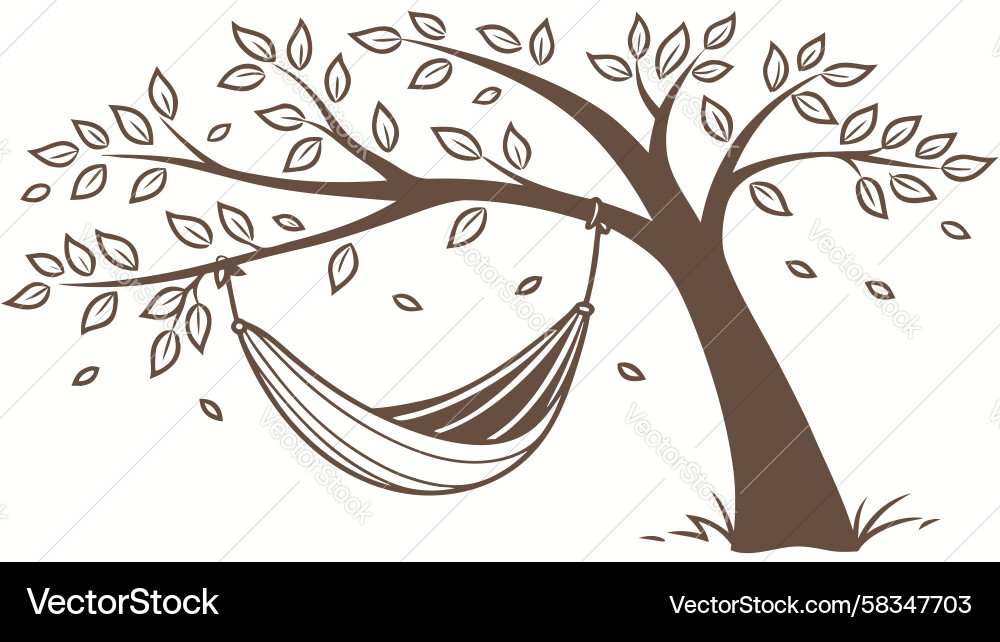 Rustic Leaning Tree with Hammock Vector Image