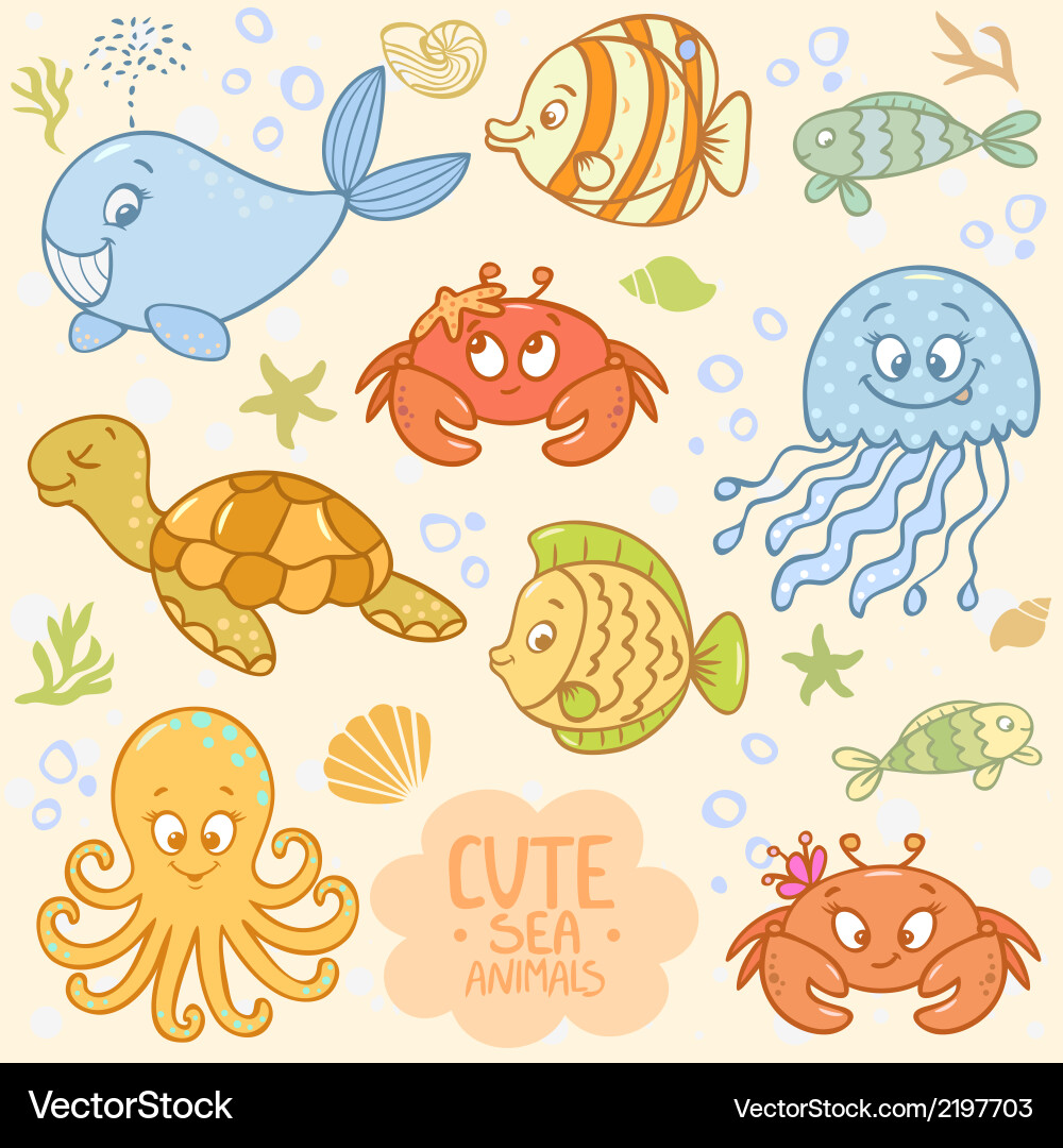 Sea set animals Royalty Free Vector Image - VectorStock