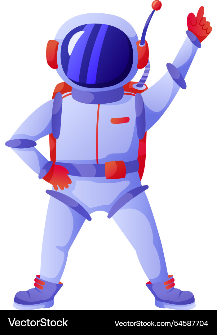 Astronaut in Spacesuit Points Upward vector image