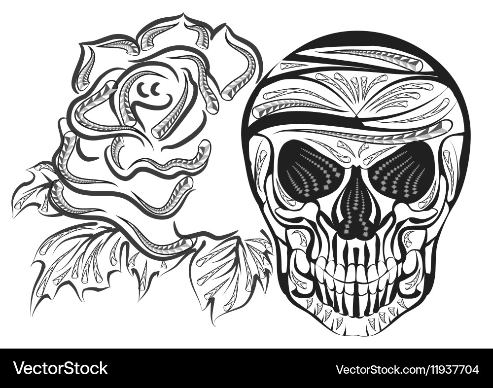 Dark Skull with Rose Vector Image