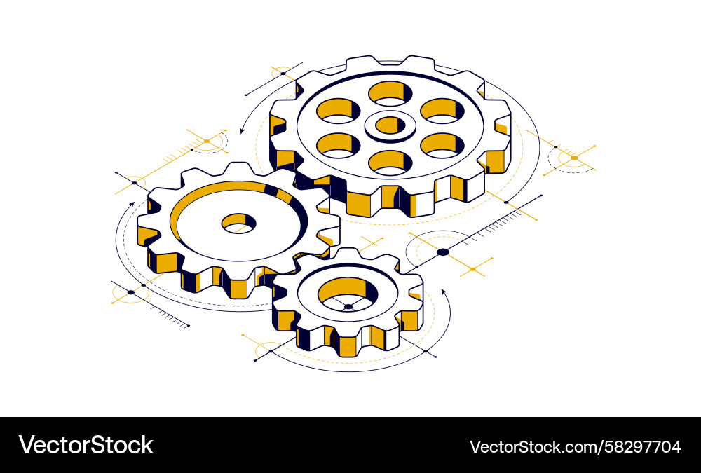 Mechanical Gears and Cogs - Isometric Concept Vector Image