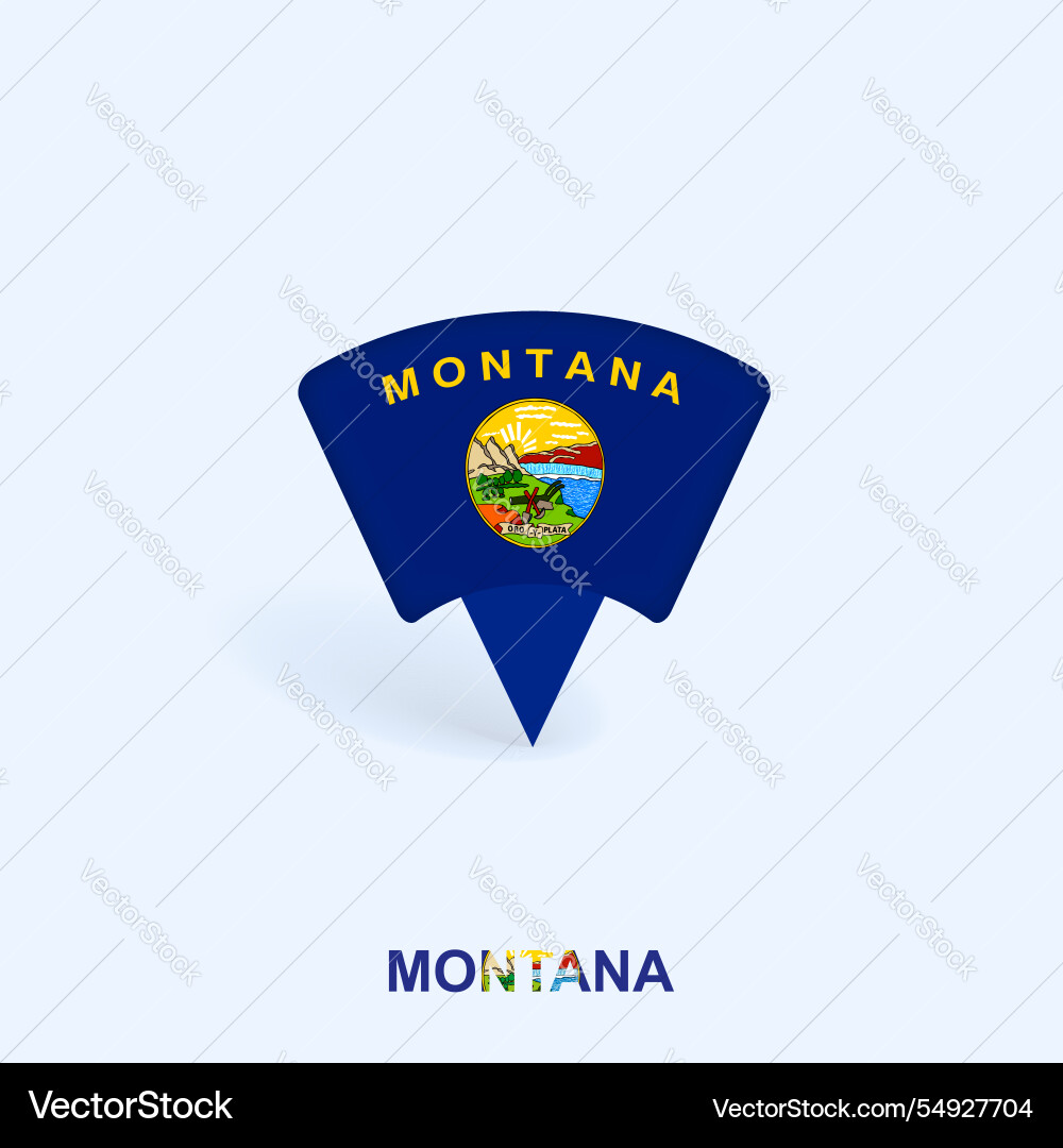 Montana flag map pointer design with shadow Montana flag map pointer design with shadow vector image