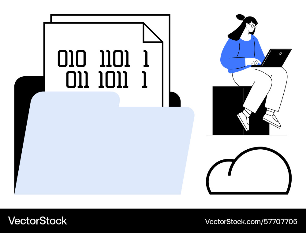 Cloud data storage and binary code management Cloud data storage and binary code management vector image