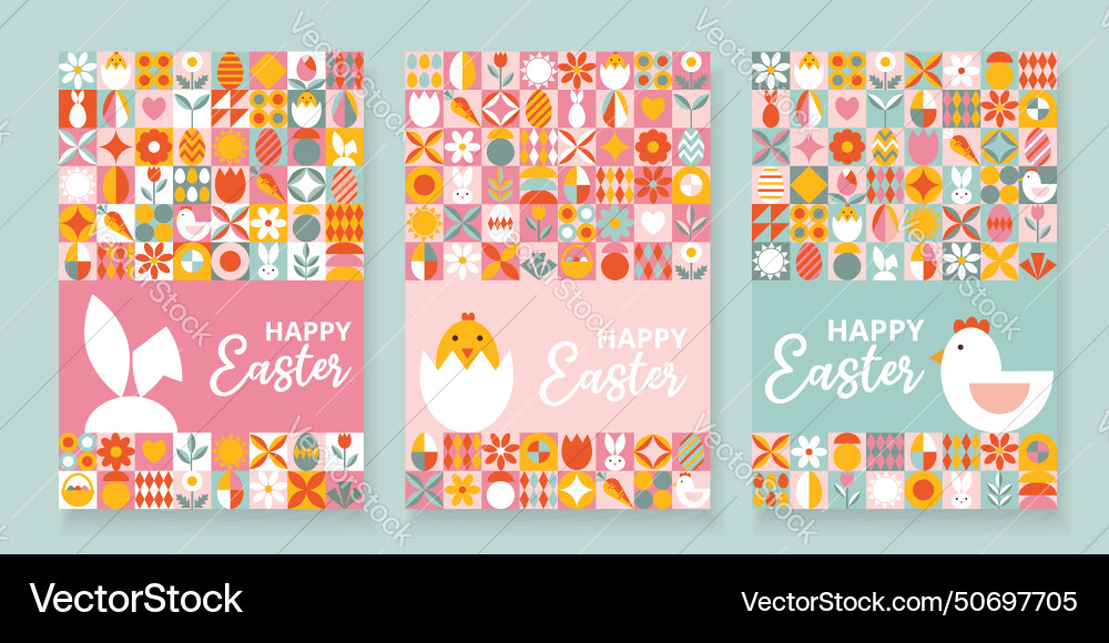 Collection 3 greeting posters for happy easter Collection 3 greeting posters for happy easter Vector Image