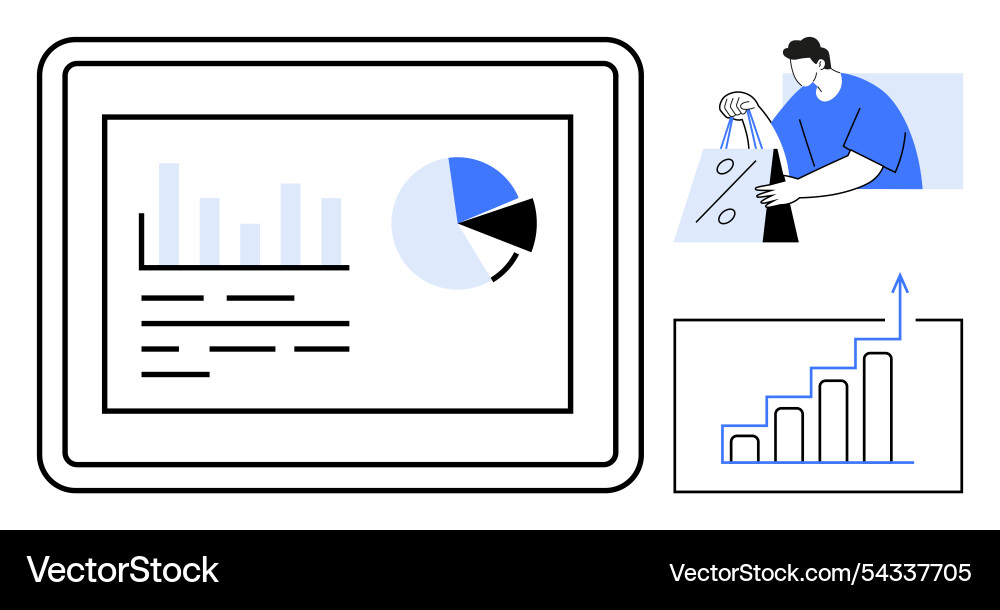 Digital analytics dashboard with charts and online Digital analytics dashboard with charts and online vector image
