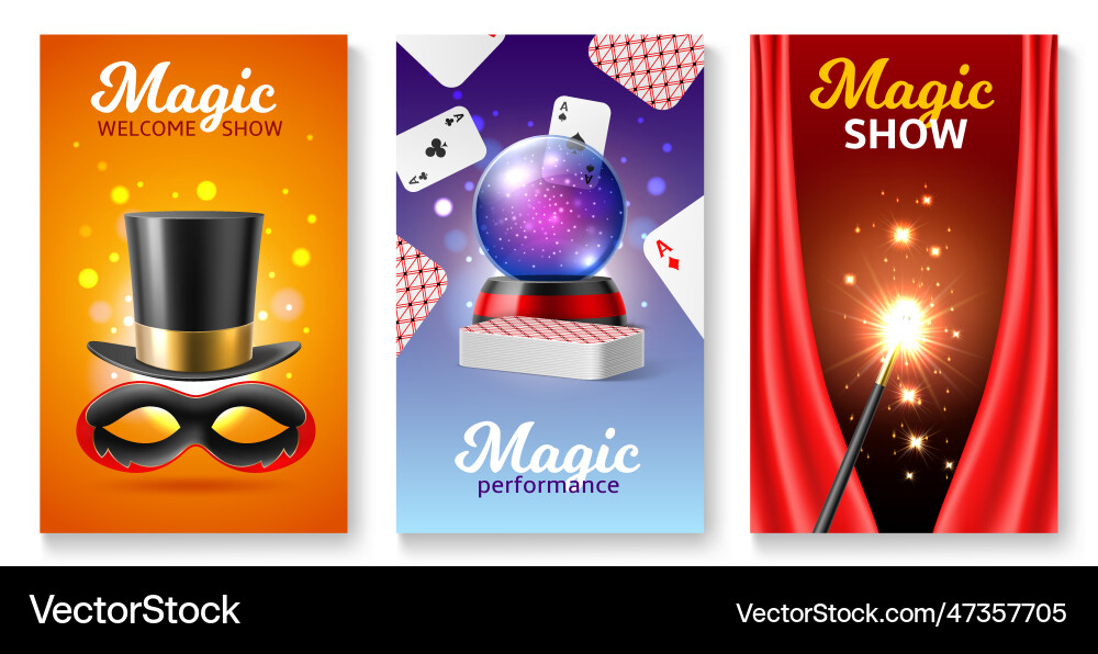 Magician accessories cards realistic illusionist Magician accessories cards realistic illusionist vector image