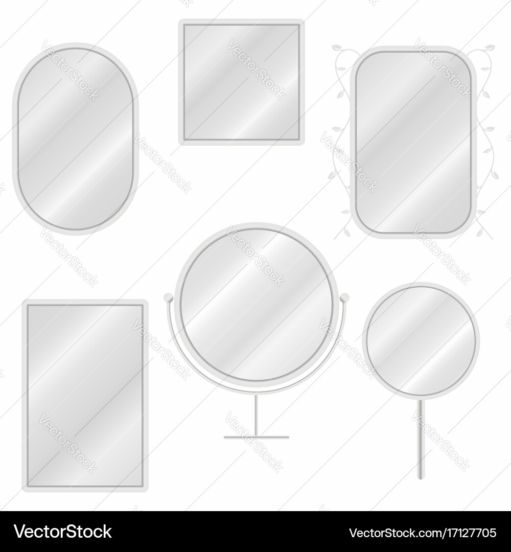 Mirrors set in different forms with blurry vector image