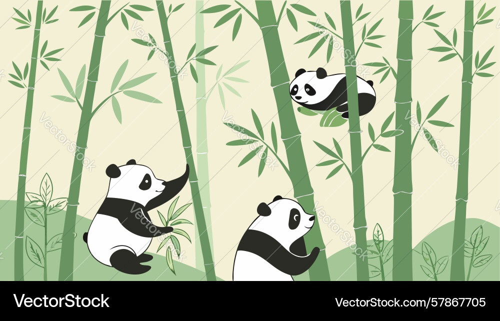 Playful pandas in bamboo forest pattern design Vector Image
