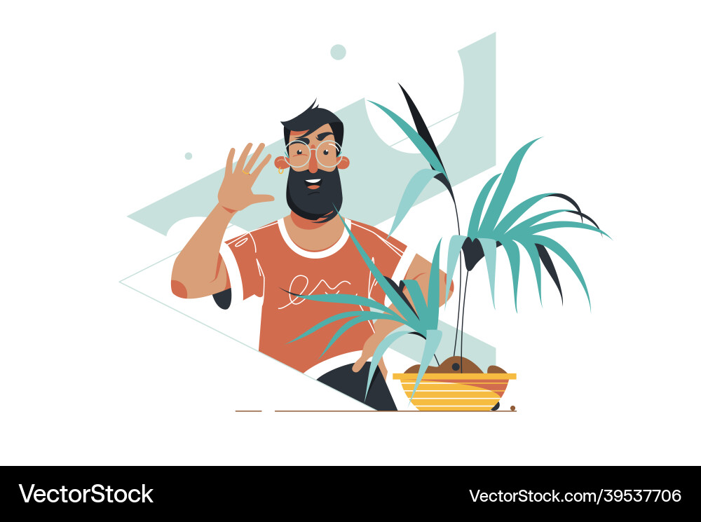 Bearded guy on video call vector image