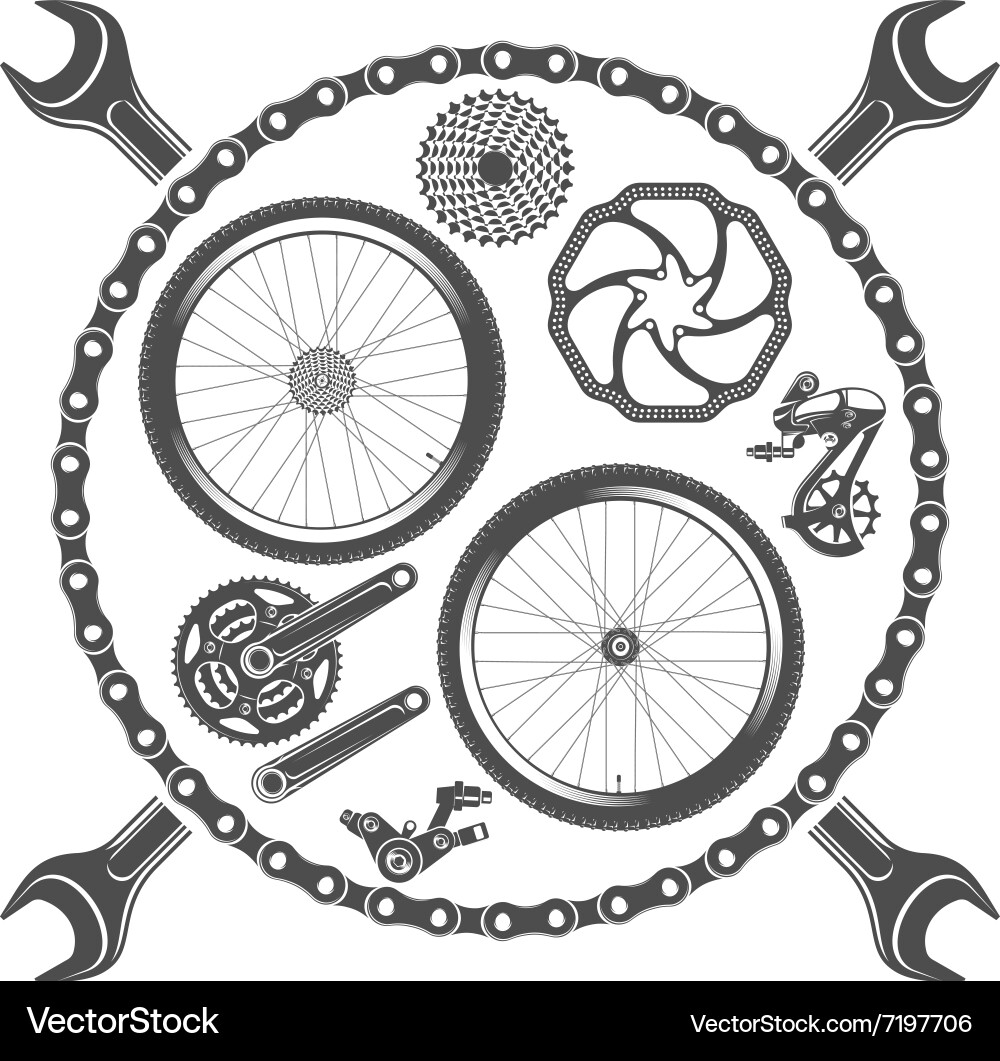 Bicycle parts isolated on white background Vector Image