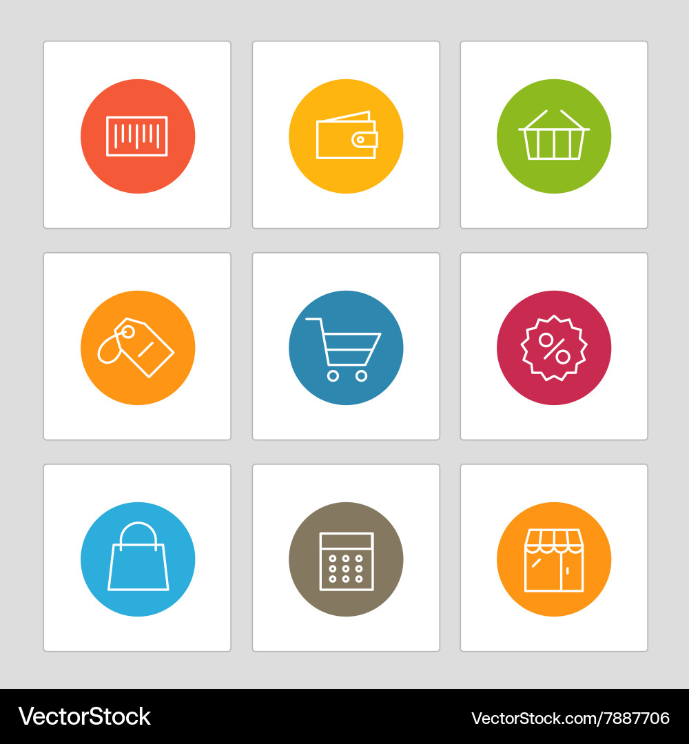 Different line style icons on circles vector image