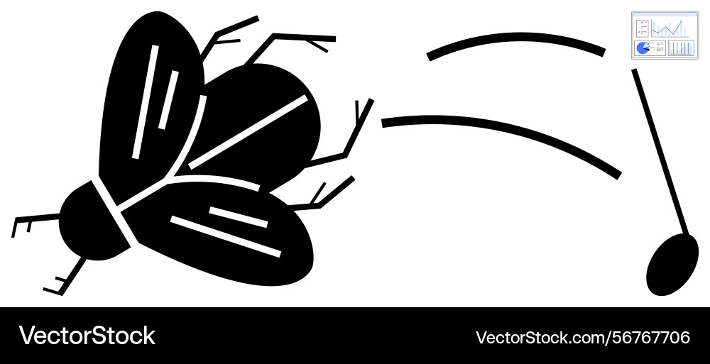 Fly avoiding a flyswatter in motion representing Fly avoiding a flyswatter in motion representing Vector Image