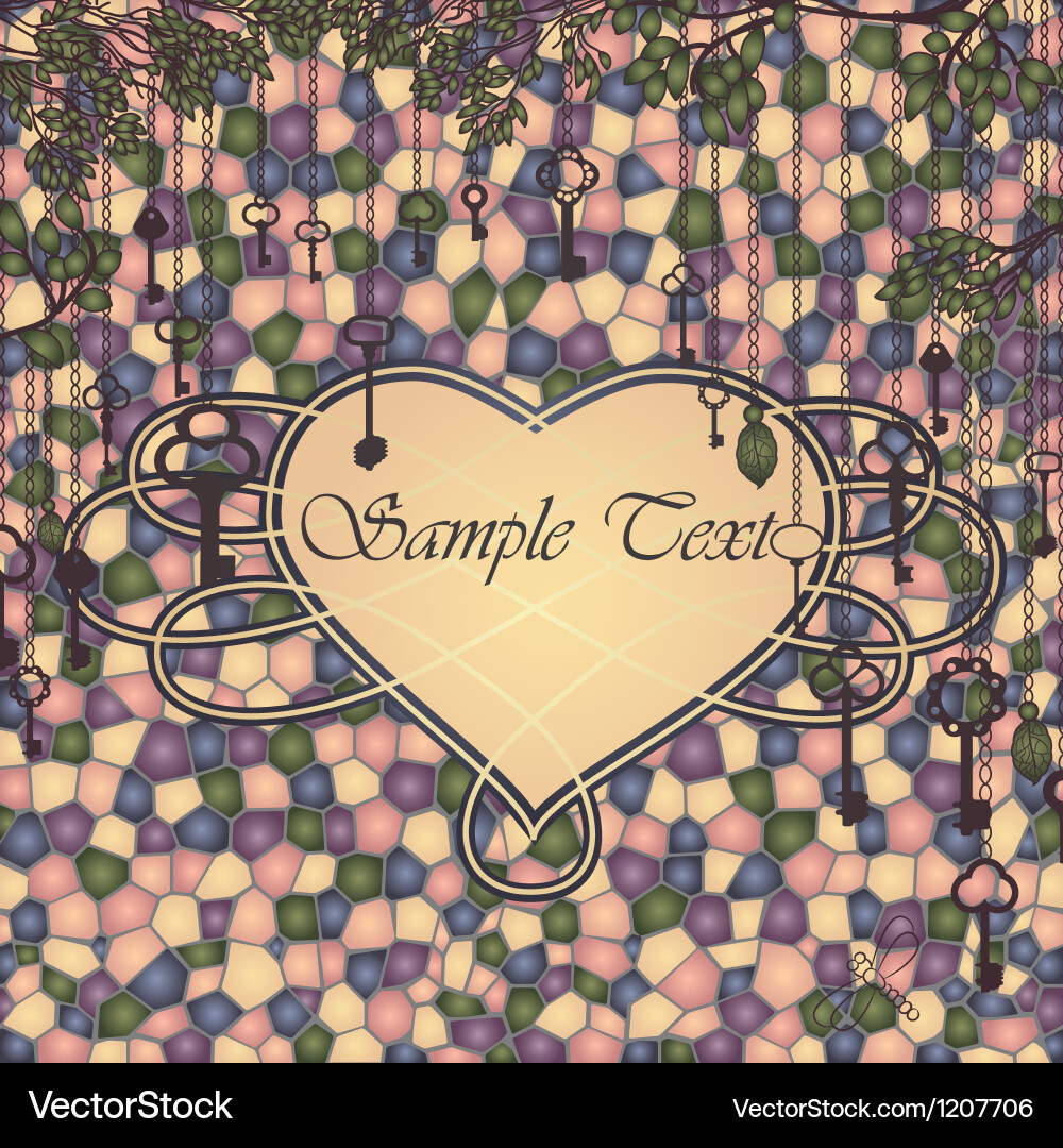 Mosaic card with antique keys and frame for text vector image